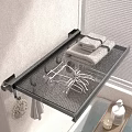 Black Mesh Wall Mounted Bathroom Shelf with Folded Towels and Robe 3d model