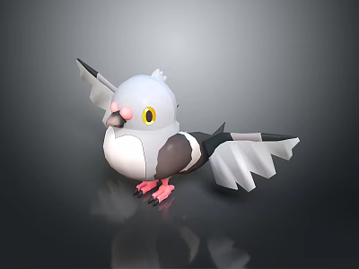 Flying Animal 3D Pigeon With Gray White Black Feathers Yellow Eyes Pink Feet Spread Wings 3d model