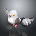 Flying Animal 3D Pigeon With Gray White Black Feathers Yellow Eyes Pink Feet Spread Wings