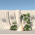 Elegant Floral Decoration for Wedding Stage with Bride Beige Curtains and Crystal Chandeliers