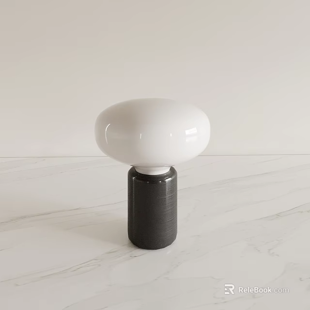 Modern Minimalist Table Lamp With White Lampshade And Black Base On Marble Surface 3d model 