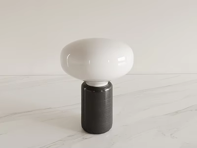 Modern Minimalist Table Lamp With White Lampshade And Black Base On Marble Surface 3d model