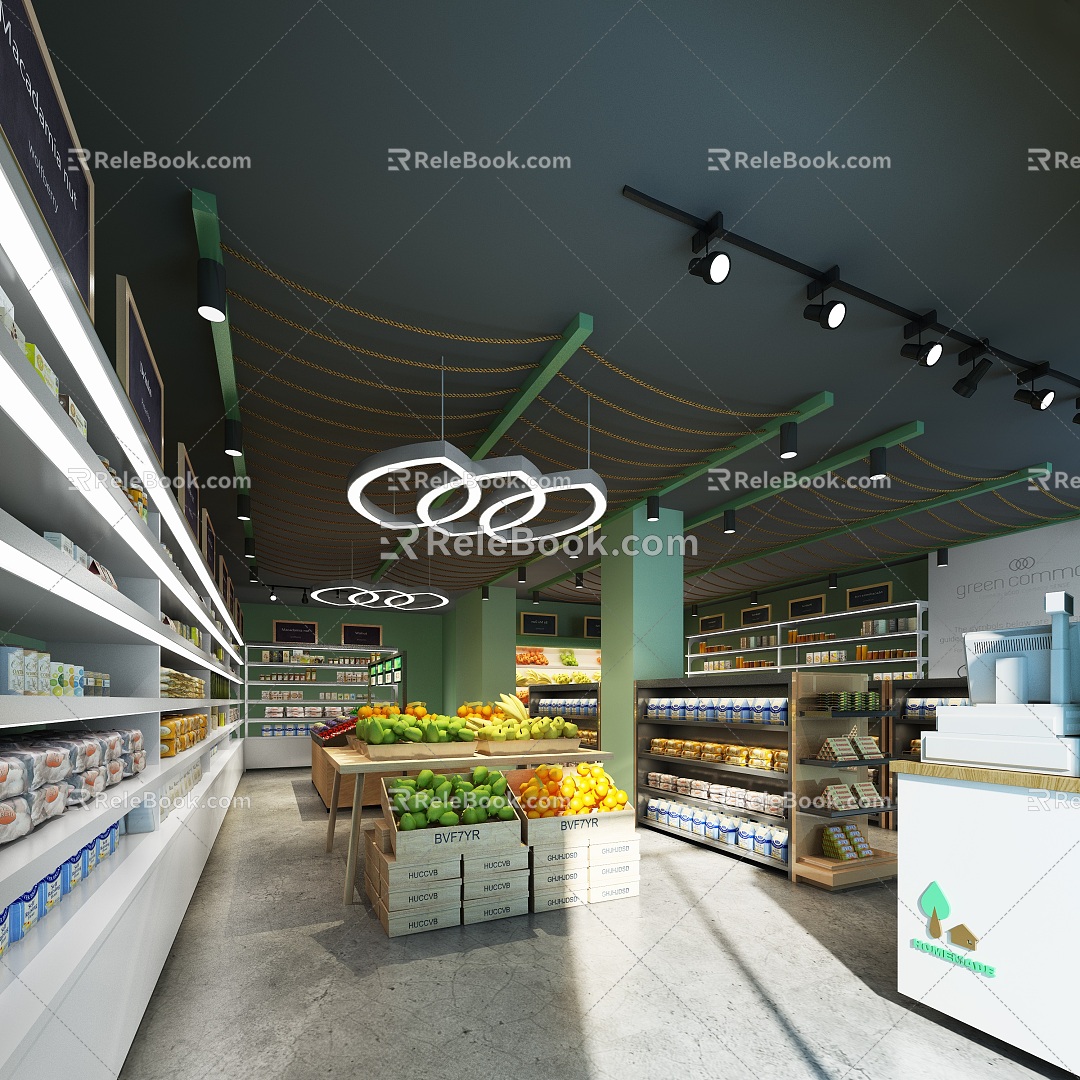 Modern supermarket fruit shop 3d model