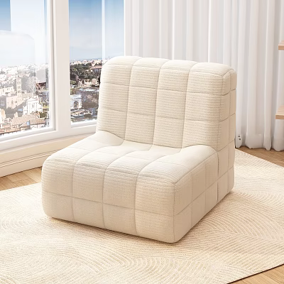 Cream Quilted Lazy Sofa In Bright Living Room With Window And City View 3d model