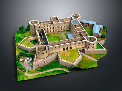 Ancient Castle Model Featuring Stone Walls Circular Towers And Courtyard Layout 3d model