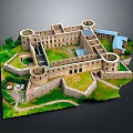 Ancient Castle Model Featuring Stone Walls Circular Towers And Courtyard Layout 3d model