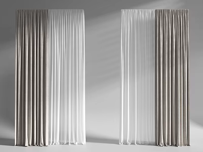Modern Double Layer Curtains For Home Decor With Gray Fabric And White Sheer Panels 3d model