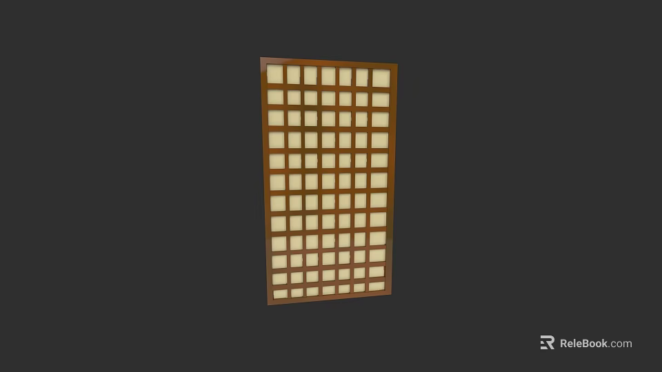 Wooden Sliding Door With Grid Pattern Brown Frame And Beige Panels 3d model 