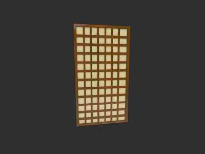 Wooden Sliding Door With Grid Pattern Brown Frame And Beige Panels 3d model