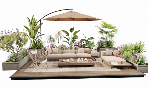 Modern Outdoor Sofa Patio Sofa Flower Pool Flower Plant Combination 3d model