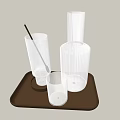 Transparent Textured Glass Wine Bottle And Wine Glasses On Brown Tray