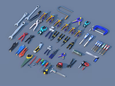 Comprehensive Hardware Tools Collection With Wrenches Pliers Screwdrivers Hammers And Drill Bits 3d model