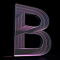 Illuminated 3D Letter B With Neon Striped Design Purple Blue Glow On Black Background