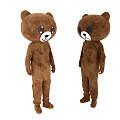 Two Brown Plush Teddy Bear Mascot Costumes With Smile Sad Expressions Pink Cheeks Black Eyes
