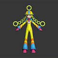 Colorful Game Movie Character 3D Model With Yellow Outfit Green Rings And Pink Gloves