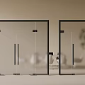Modern Glass Doors With Black Frames In Minimalist Interior And Green Plant