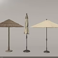 Stylish Patio Umbrellas In Three Different Designs Featuring Wooden Poles Foldable Options And Beige Tones