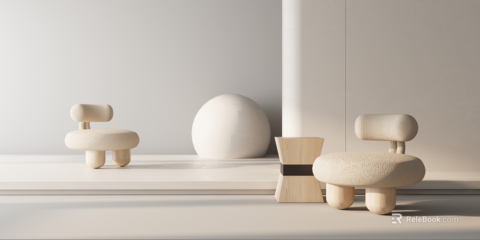 Modern Lounge Chair With Wooden Legs And Round Sphere Decoration In Interior Space 3d model 