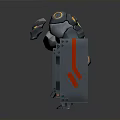 Futuristic Sci Fi Robot With Metallic Armor Mechanical Arms And Glowing Eyes