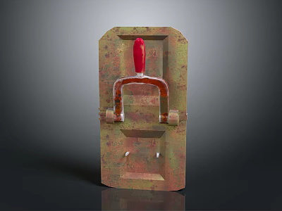 Vintage Rusty Metal Mechanical Component With Red Handle And Mounting Holes 3d model