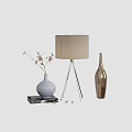 Stylish Decorative Ornament Set with Table Lamp Vases Dried Flowers and Book for Home Interior