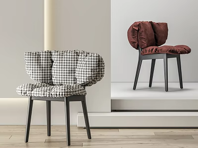 Modern Dining Chairs With Black And White Plaid And Burgundy Velvet Upholstery And Black Legs 3d model