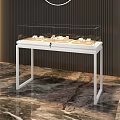 Elegant Glass Display Cabinets With Golden Metal Frame Showcasing Jewelry On Marble Floor