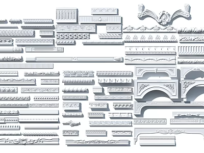 Different Styles Of Decorative Architectural Lines With Carved Ornaments And Ornate Details 3d model