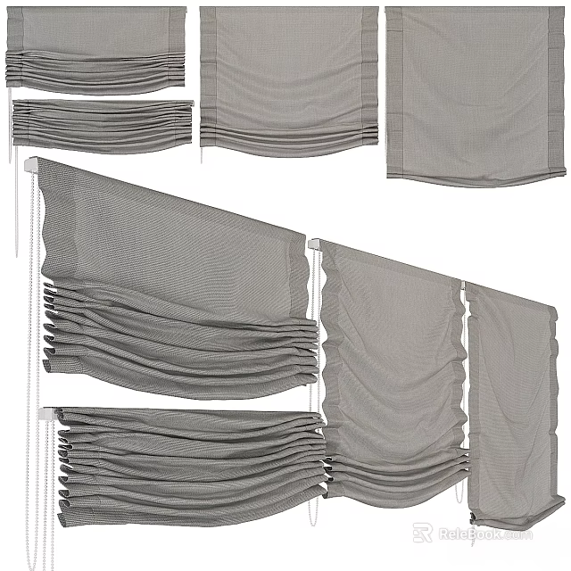 Gray Pleated Textured Fabric Curtains With Elegant Design For Home Window Decor 3d model 