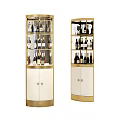 Modern Curved Wine Cabinet With Gold Frame White Doors And Glass Storage For Wine Bottles