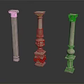 Three Classical Decorative Stone Columns With Intricate Carvings And Designs