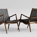 Modern Minimalist Lounge Chairs With Wooden Frame And Black Woven Design