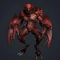 Red Muscular Winged Monster Game Movie Character With Sharp Claws And Fierce Look