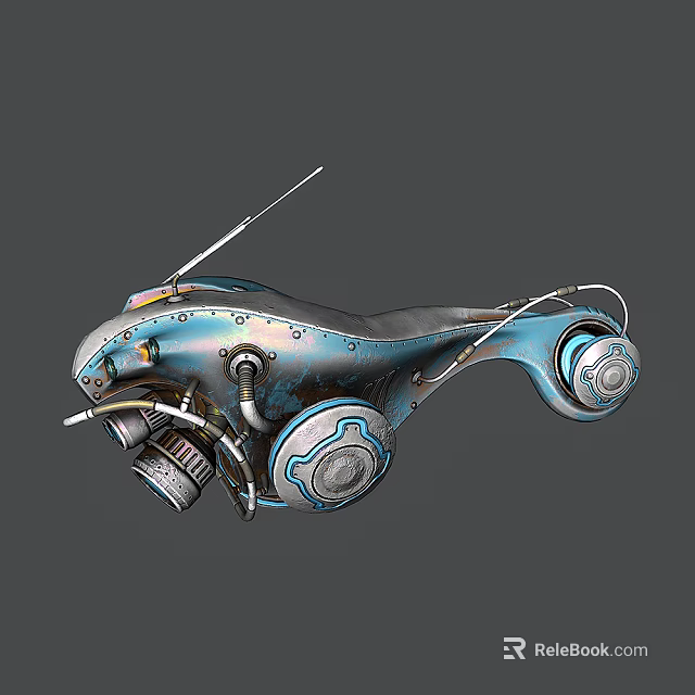Smart Machine With Blue Mechanical Structure Antenna Wheels Gears And Pipes 3d model 
