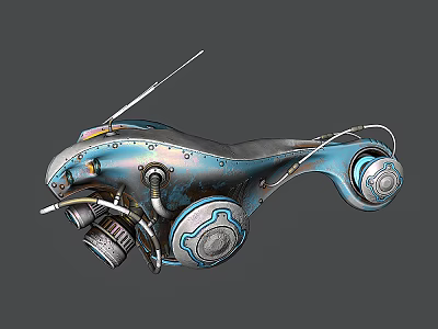 Smart Machine With Blue Mechanical Structure Antenna Wheels Gears And Pipes 3d model
