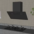Kitchen Appliances Black Range Hood And Gas Stove On Perforated Wall With Light Countertop