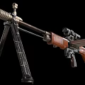Vintage Military Rifle With Telescopic Sight Wooden Stock Metal Barrel And Tripod