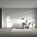 Modern Lounge Chair Interior With Arched Floor Lamp Brown Pillow Framed Artwork And Striped Rug