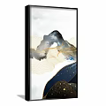 Modern Abstract Landscape Paintings With Golden Lines Ink Wash Effect Deep Blue And White Background
