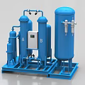 Industrial Equipment System With Blue Cylinders Control Panel Pipes And Base Frame Structure