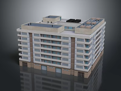 Modern Multi Storey Residential Building With Light Facade Balconies And Dark Base 3d model