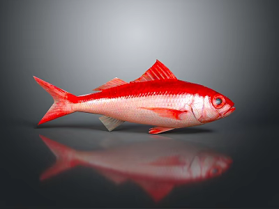Vibrant Red Fish With Bright Fins And Tail On Grey Background Showing Clear Reflection 3d model