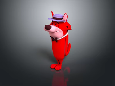 3D Rendered Red Cartoon Fox Character Wearing Purple Hat And White Bow Tie 3d model