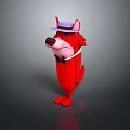 3D Rendered Red Cartoon Fox Character Wearing Purple Hat And White Bow Tie