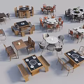 Dining Table Sets in Various Styles with Wooden Chairs and Different Shapes 3d model