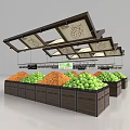 Various Fresh Colorful Fruits Neatly Displayed on Market Display Shelves
