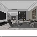 Modern Elegant Living and Dining Room With Sofa Coffee Table TV Wall And Decorative Painting