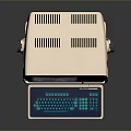 Vintage Computer Monitor With Green Screen And Blue Keyboard