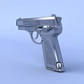 Modern Handgun With Silver Metal Finish Textured Grip And Trigger On Light Blue Background