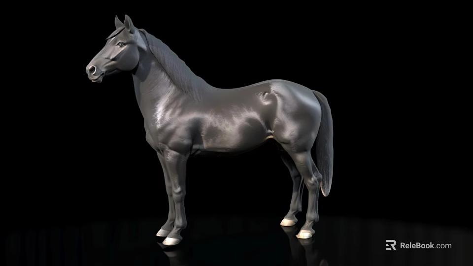 Detailed Black Horse Model Standing Elegantly On Black Background Surface 3d model 